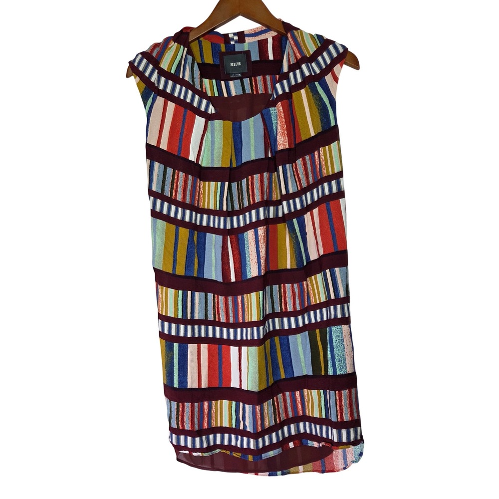 Maeve Anthropologie Striped Sheer Overlay Sleeveless V Neck Shift Dress Size 0